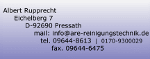 Albert Rupprecht, Eichelberg 7, D-92690 Pressath, tel.09644-8613 | 01709300029, fax. 09644-6475